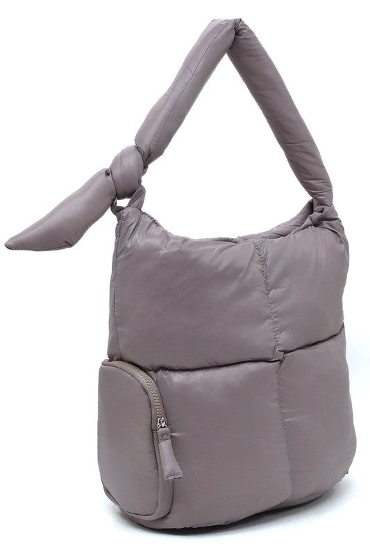 Soft Puffy Vegan Leather Shoulder Hobo Bag Zip Top Closure Silver-tone Hardware 15x14x7 Inches