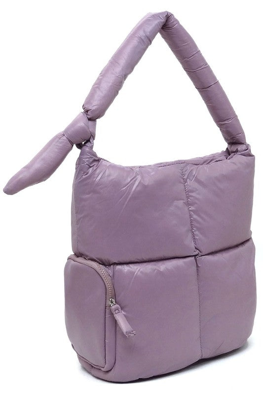 Soft Puffy Vegan Leather Shoulder Hobo Bag Zip Top Closure Silver-tone Hardware 15x14x7 Inches