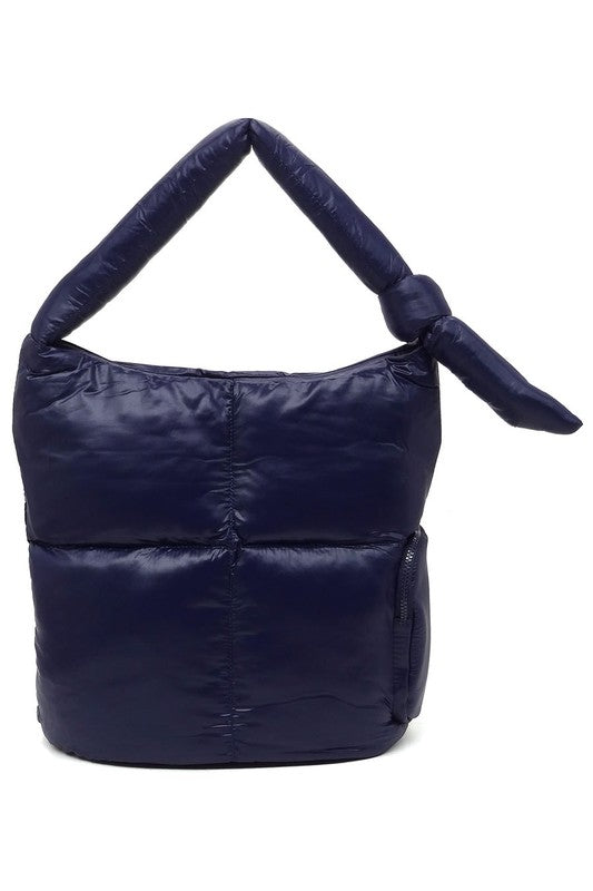 Soft Puffy Vegan Leather Shoulder Hobo Bag Zip Top Closure Silver-tone Hardware 15x14x7 Inches