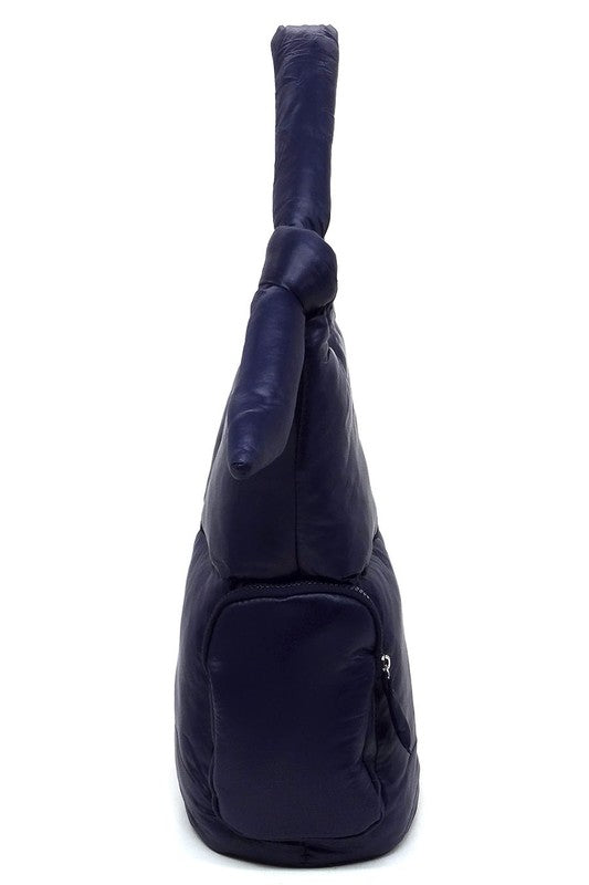 Soft Puffy Vegan Leather Shoulder Hobo Bag Zip Top Closure Silver-tone Hardware 15x14x7 Inches