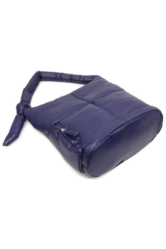 Soft Puffy Vegan Leather Shoulder Hobo Bag Zip Top Closure Silver-tone Hardware 15x14x7 Inches