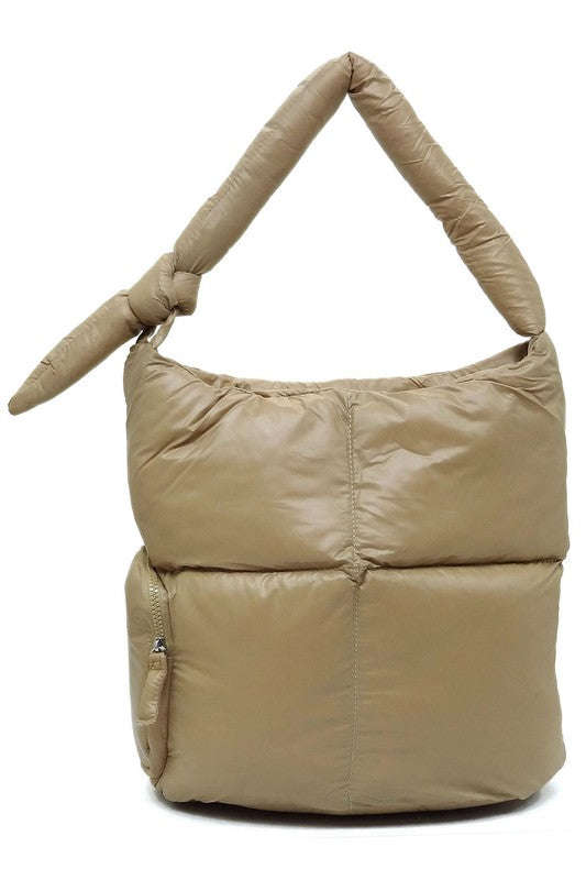 Soft Puffy Vegan Leather Shoulder Hobo Bag Zip Top Closure Silver-tone Hardware 15x14x7 Inches