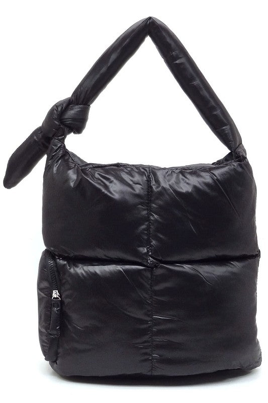 Soft Puffy Vegan Leather Shoulder Hobo Bag Zip Top Closure Silver-tone Hardware 15x14x7 Inches