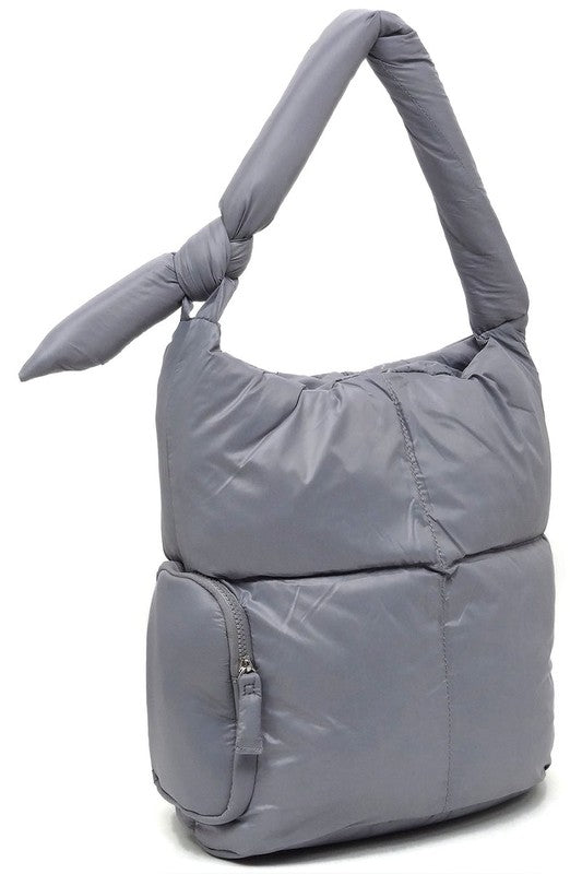 Soft Puffy Vegan Leather Shoulder Hobo Bag Zip Top Closure Silver-tone Hardware 15x14x7 Inches