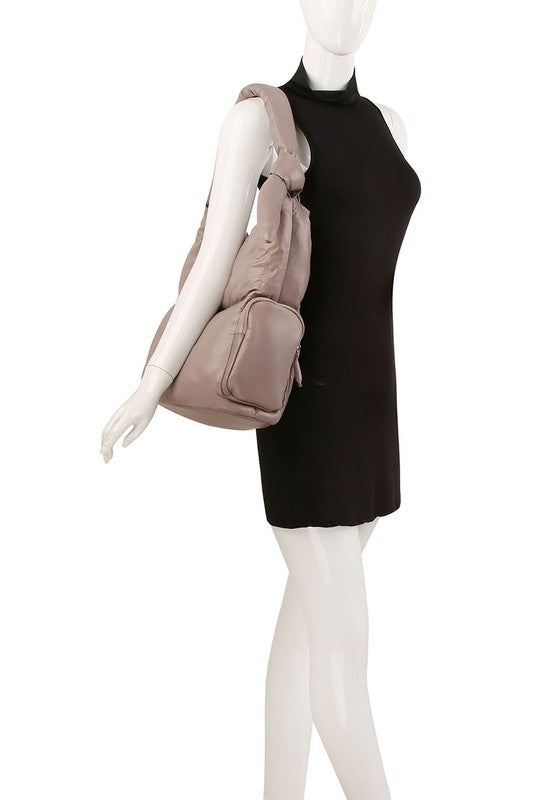 Soft Puffy Vegan Leather Shoulder Hobo Bag Zip Top Closure Silver-tone Hardware 15x14x7 Inches