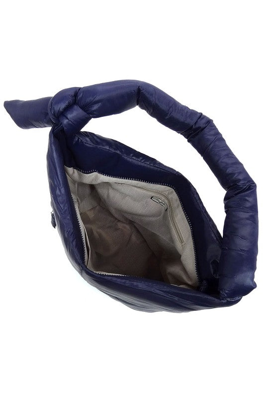 Soft Puffy Vegan Leather Shoulder Hobo Bag Zip Top Closure Silver-tone Hardware 15x14x7 Inches