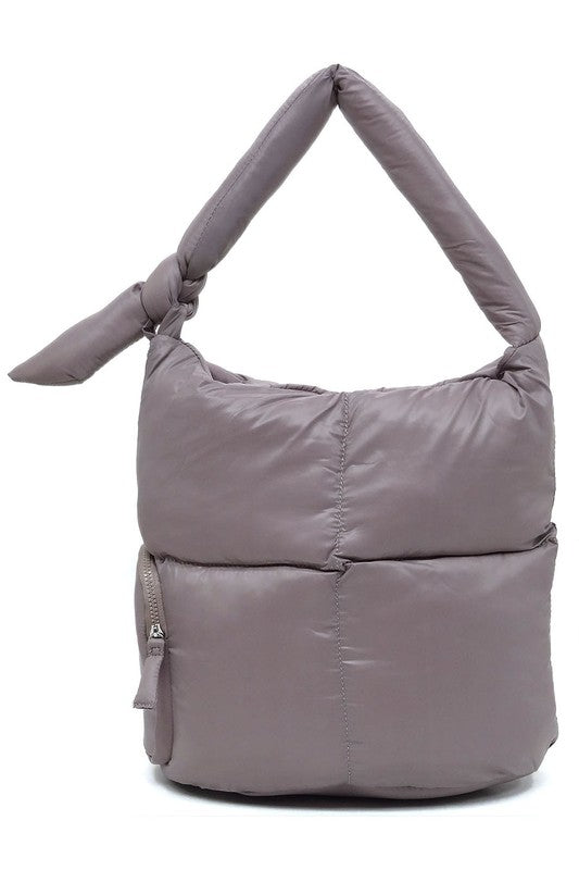 Soft Puffy Vegan Leather Shoulder Hobo Bag Zip Top Closure Silver-tone Hardware 15x14x7 Inches