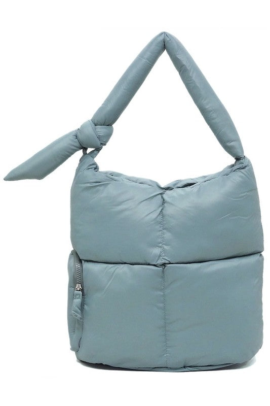 Soft Puffy Vegan Leather Shoulder Hobo Bag Zip Top Closure Silver-tone Hardware 15x14x7 Inches