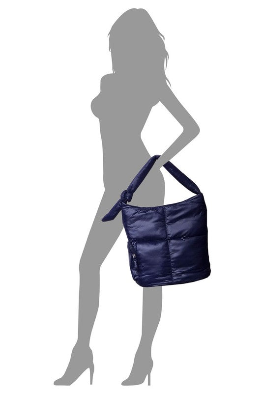 Soft Puffy Vegan Leather Shoulder Hobo Bag Zip Top Closure Silver-tone Hardware 15x14x7 Inches
