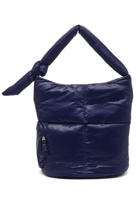 Soft Puffy Vegan Leather Shoulder Hobo Bag Zip Top Closure Silver-tone Hardware 15x14x7 Inches