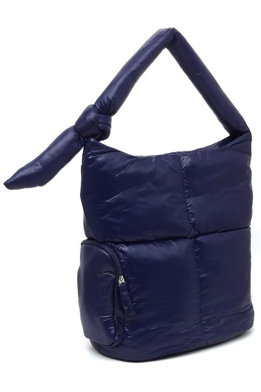 Soft Puffy Vegan Leather Shoulder Hobo Bag Zip Top Closure Silver-tone Hardware 15x14x7 Inches