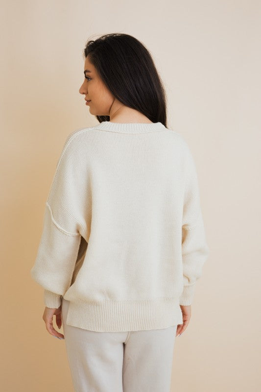 Oversized Pullover Sweater with Ribbed Details in Soft Acrylic Fabric