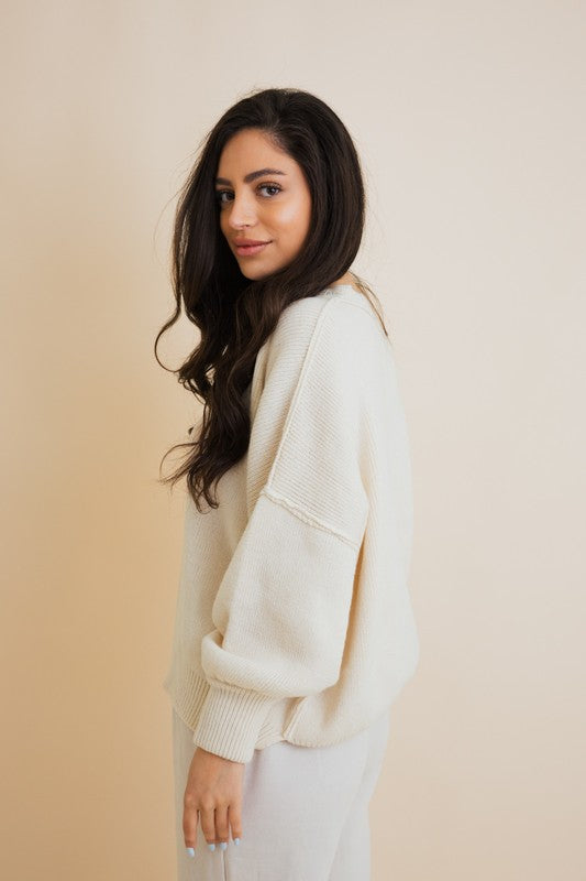 Oversized Pullover Sweater with Ribbed Details in Soft Acrylic Fabric