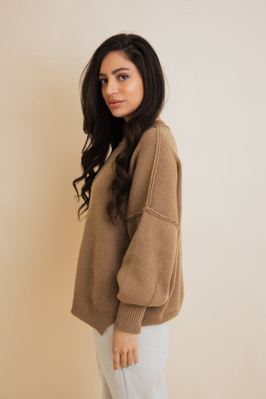 Oversized Pullover Sweater with Ribbed Details in Soft Acrylic Fabric