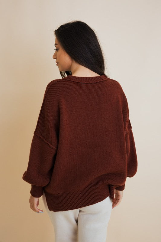 Oversized Pullover Sweater with Ribbed Details in Soft Acrylic Fabric