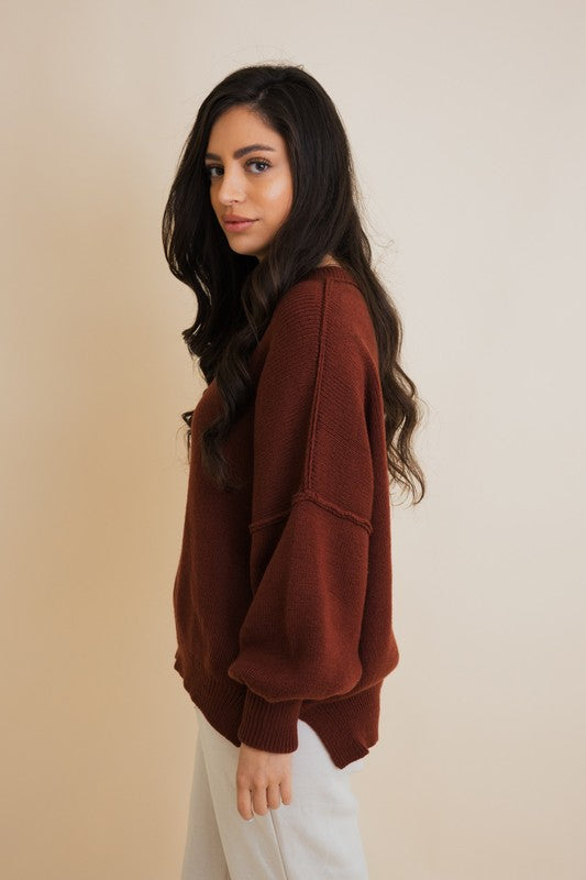 Oversized Pullover Sweater with Ribbed Details in Soft Acrylic Fabric