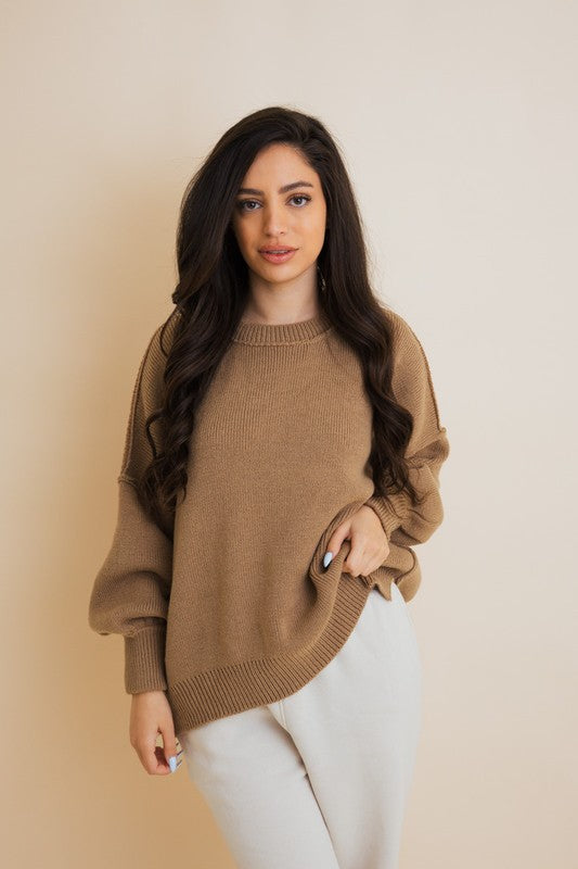 Oversized Pullover Sweater with Ribbed Details in Soft Acrylic Fabric