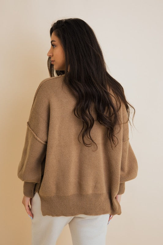 Oversized Pullover Sweater with Ribbed Details in Soft Acrylic Fabric