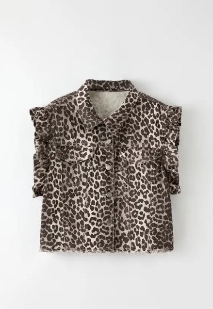 Short sleeve ruffle denim vest