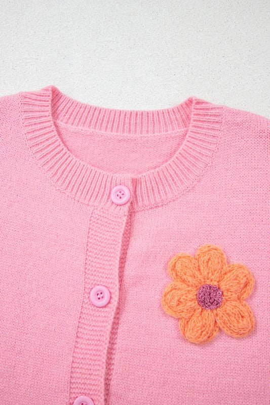 Cute Knitted Floral Pattern Button Up Cardigan