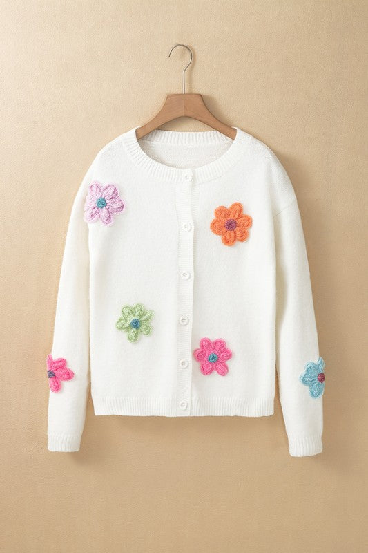 Cute Knitted Floral Pattern Button Up Cardigan