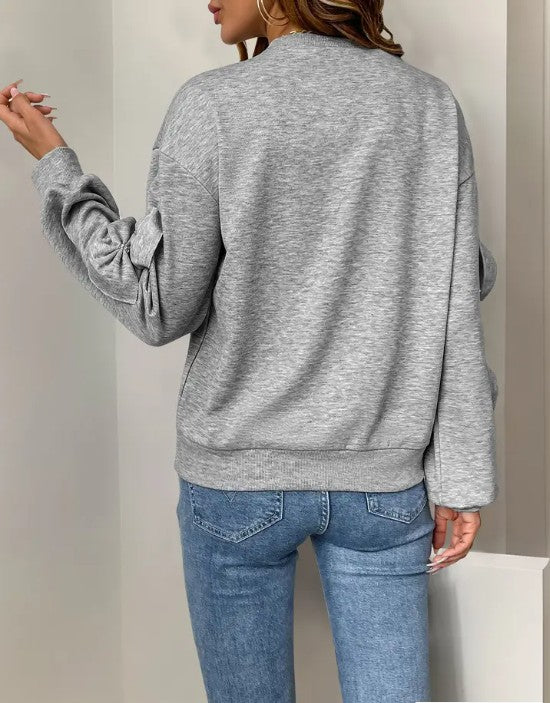 Light Gray Crewneck Bow Sweatershirt
