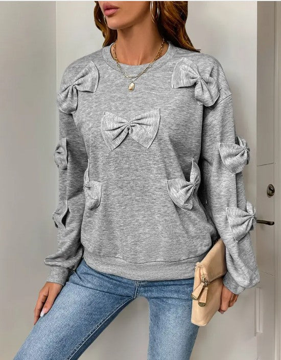 Light Gray Crewneck Bow Sweatershirt