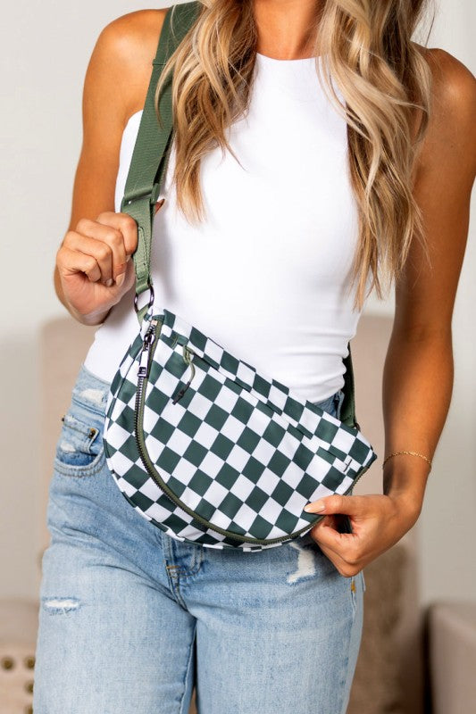 Olivia Nylon Checkered Foldover Crossbody