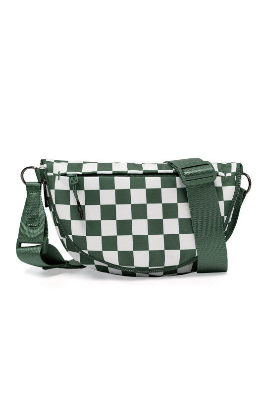 Olivia Nylon Checkered Foldover Crossbody
