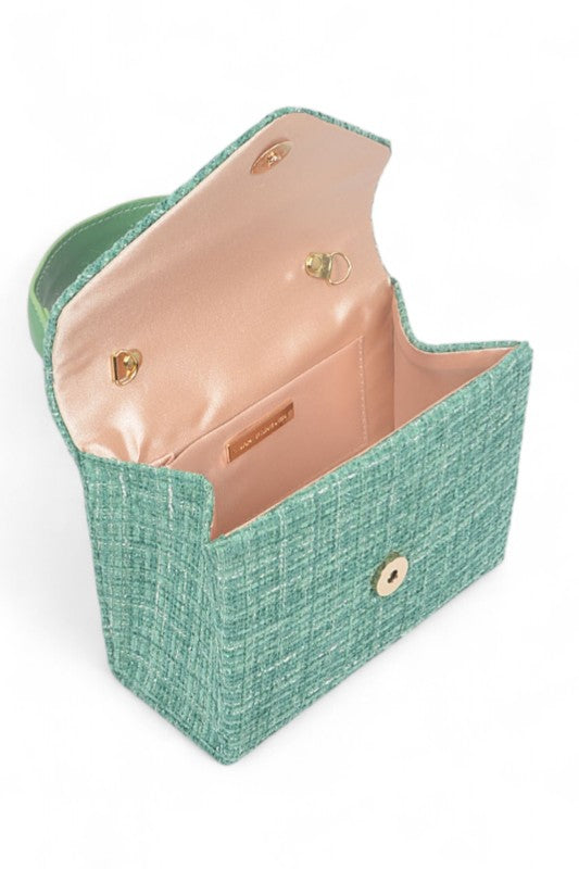 Tweed Fabric Top Handle Crossbody Swing Bag