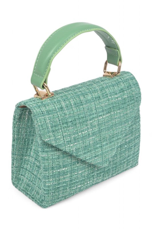 Tweed Fabric Top Handle Crossbody Swing Bag