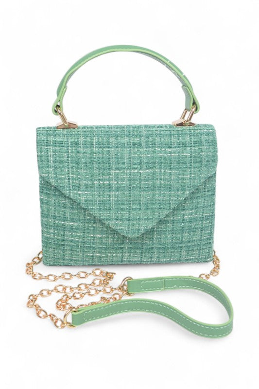 Tweed Fabric Top Handle Crossbody Swing Bag