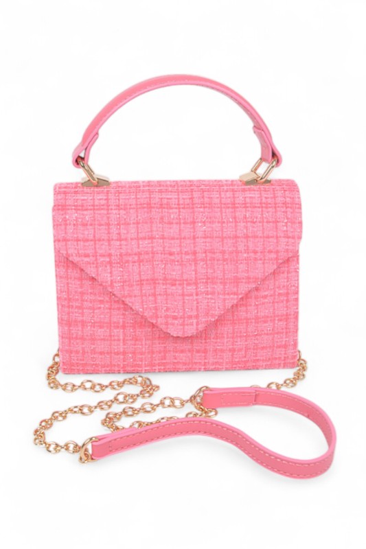 Tweed Fabric Top Handle Crossbody Swing Bag