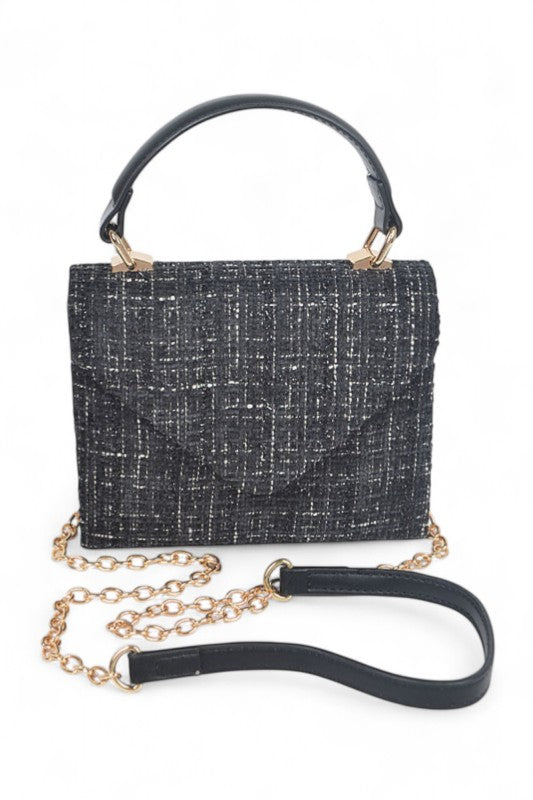 Tweed Fabric Top Handle Crossbody Swing Bag