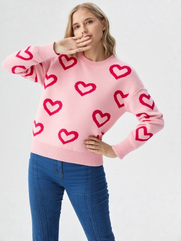 Heart Print Pullover Sweater