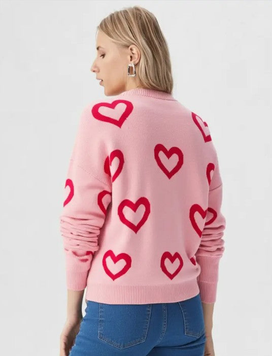 Heart Print Pullover Sweater