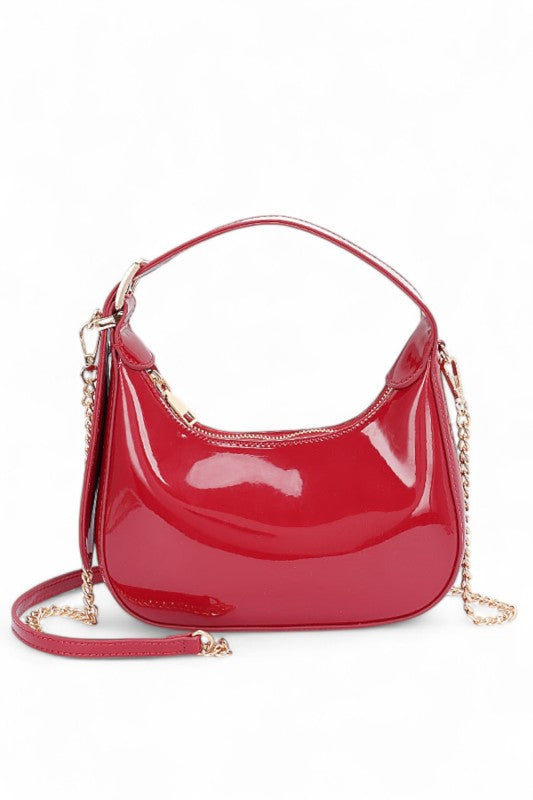 Patent Faux Leather Top Handle Swing Bag