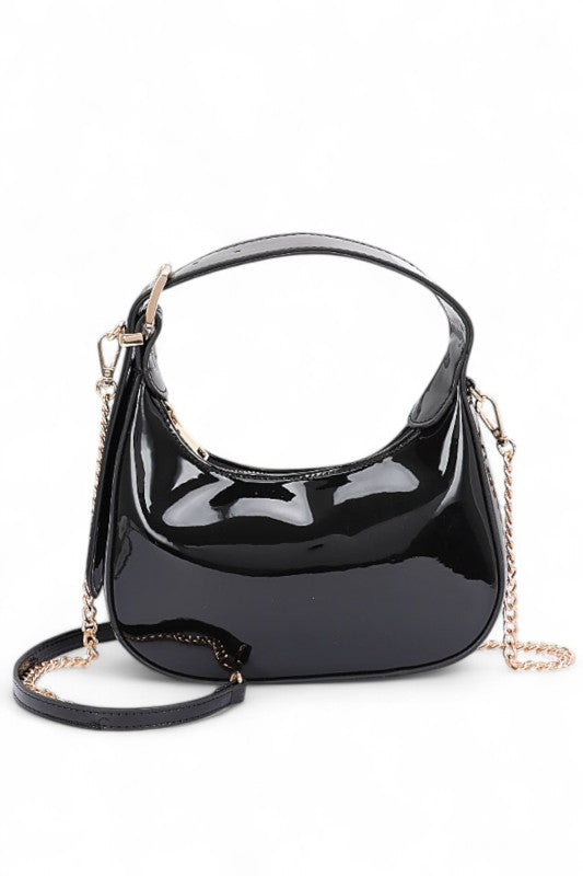 Patent Faux Leather Top Handle Swing Bag
