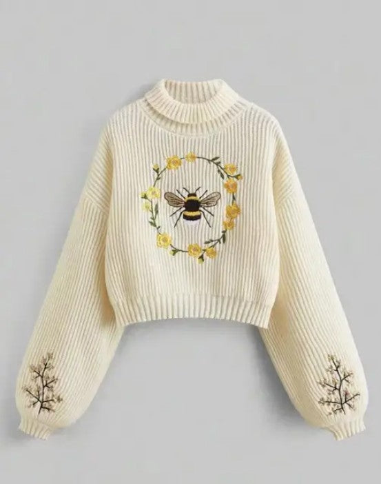 Embroidered Bee Knit Sweater
