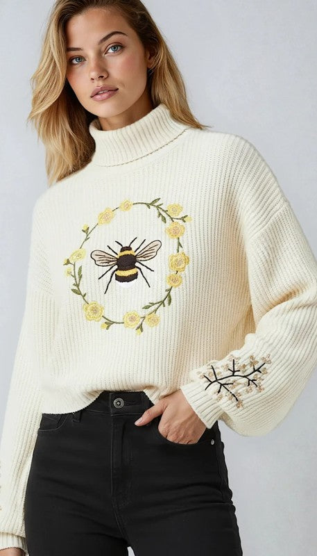 Embroidered Bee Knit Sweater
