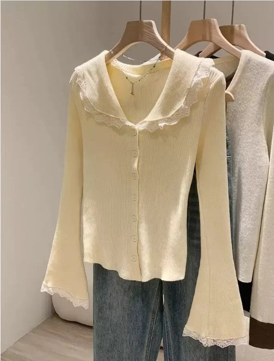 Lace Trim  Knit Cardigan