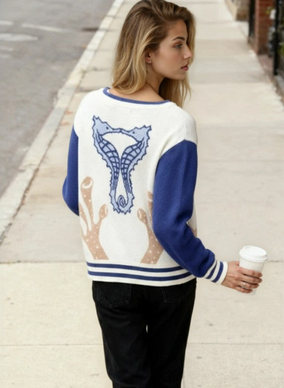 Seahorse Coral Knit Cardigan