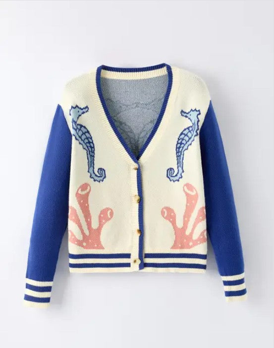 Seahorse Coral Knit Cardigan