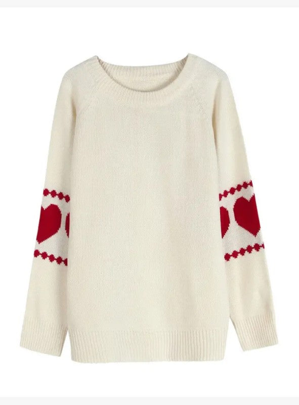 Knit Sweater With Heart Sleeve Detail