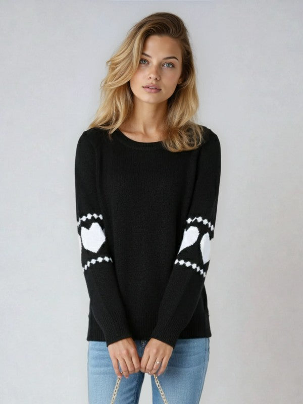 Knit Sweater With Heart Sleeve Detail