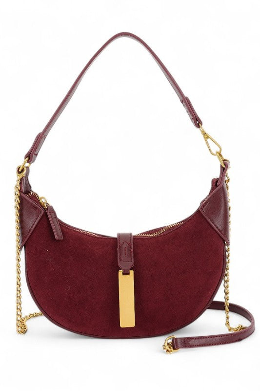 Half Moon Faux Suede Shoulder Bag