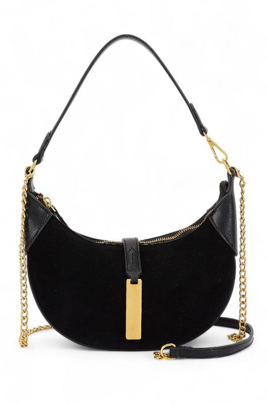 Half Moon Faux Suede Shoulder Bag