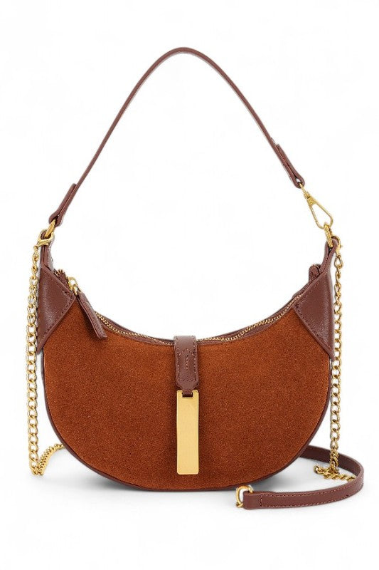 Half Moon Faux Suede Shoulder Bag