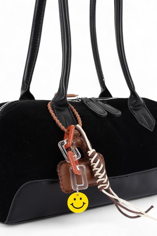 Top Handle Faux Suede Boxy Shoulder Bag