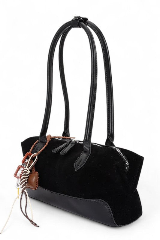 Top Handle Faux Suede Boxy Shoulder Bag